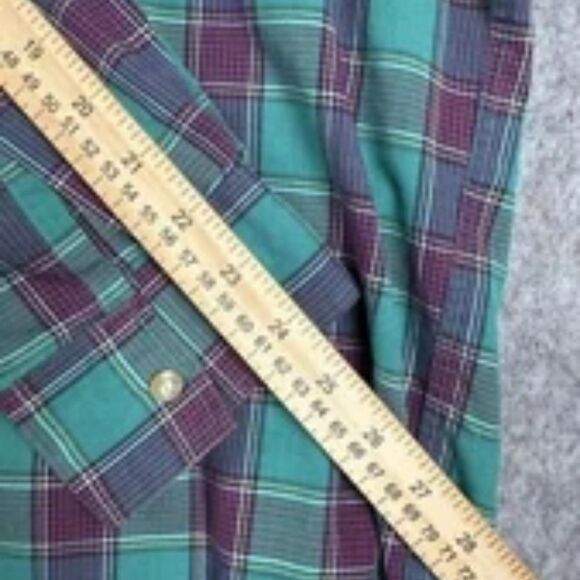 London Fog Shirt Men XL Green Maroon Check Cotton Casual Long Sleeve Button-Down - Picture 5 of 8